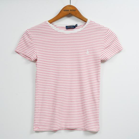 Polo Ralph Lauren Tops - Polo Ralph Lauren Women's XS Pink White Striped T-Shirt Tee Pony Logo